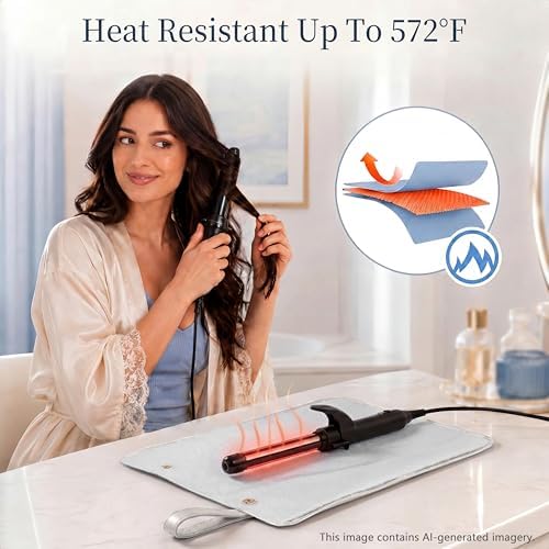 Hot Tools Travel Bag with Heat Resistant Mat, 2-in-1 Hair Tools Organizer Bag for Curling Iron, Flat Iron, Portable Holder & Mat with Cord Pocket for Home Travel(White)