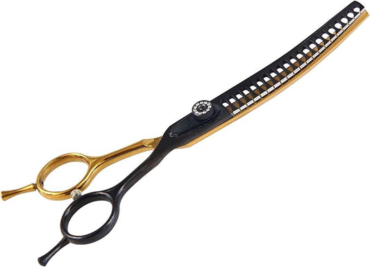 7" Curved Thinner Dog Scissor, Curved Chunker Scissors, 21 Teeth, 40% Thinning Rate, Professional Pet Shear for Groomer, Ergonomic Dog Grooming Scissor, Dogs Shear for Grooming