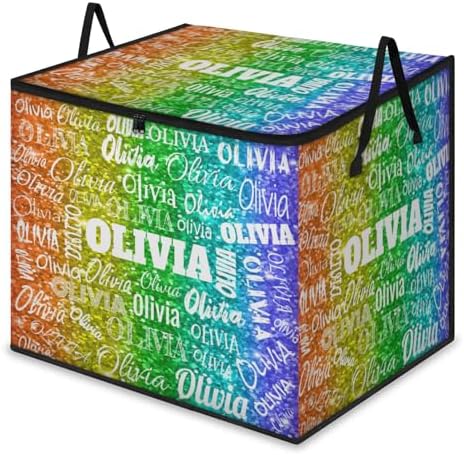 Personalized Storage Bags with Lid Large Blanket Clothes Organization and Storage Containers for Comforters,Bedding, Foldable Organizer with Reinforced Handle, Colorful Bright Sequins Glitters