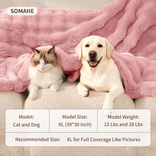 SOMAHE Dog Blanket for Couch Bed, Soft Faux Fur, Large 39x31 Soft Pink