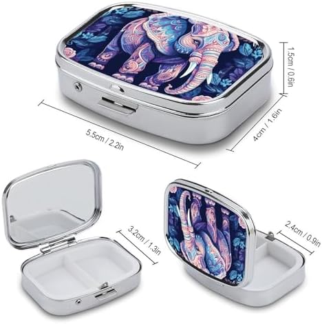 Pill Organizer, Portable Pill Box, Travel 7 Day Pillcase Purple Elephant Medicine Organizer 2 Compartments Medicine Container for Vitamins, Medications, Fish Oil and Supplements