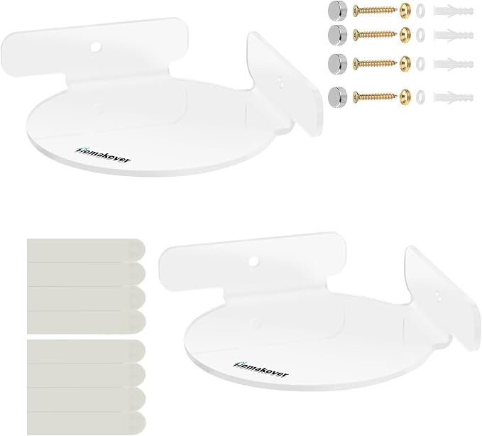 2 Pack Acrylic Mini Circular Corner Shelf Mount for Security Cameras, Baby Monitors, Plants & More, Universal Cam Holder, Easy to Install, Screwless with Damage-free Replacement Strips (Clear)