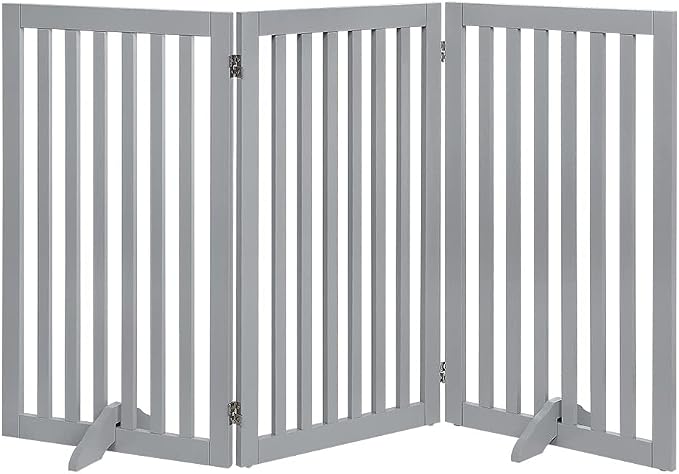unipaws 36”H Free Standing Pet Gate for Dog Cat, 60”Wide Wooden Dog Gates | Foldable Pet Fence for Doorway, Stairs, Step, Expandable Doggy Barrier, Indoor Use