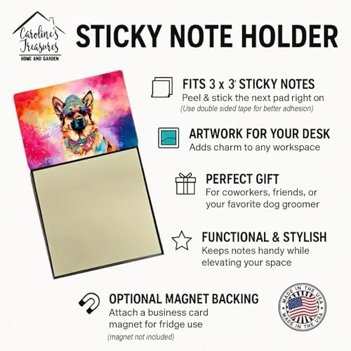 Caroline's Treasures German Shepherd Hippie Dawg Sticky Note Holder Refillable Dispenser Self-Sticky Note Pads, Memo Pads Blank Desk Accessories