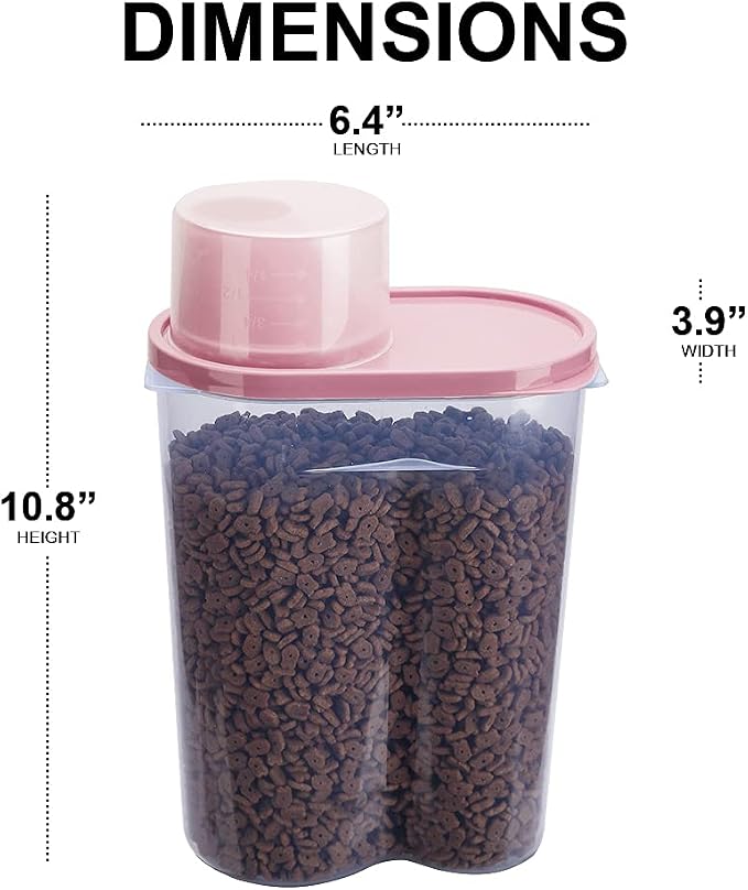 2 Pack 2lb/2.5L Pet Food Storage Container with Measuring Cup, Can Covers and Bowl for Small Dog, Cat, Waterproof-BPA Free (Blue and Pink)