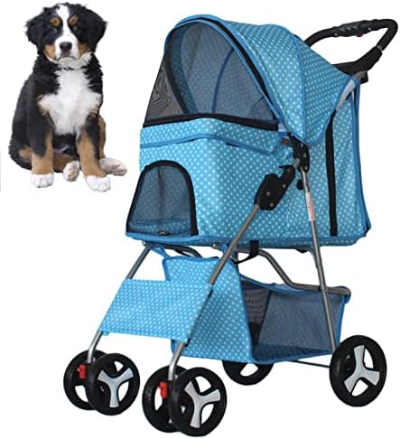 Dog Stroller, Pet Strollers for Small Medium Dogs & Cats, 4 Wheels Dog Jogging Stroller Folding Doggy Stroller with Storage Basket Traveling Strolling Cart,Sky Blue Polka dots