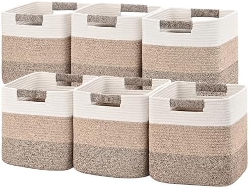 11 Inch Storage Cubes, 6 Pack Cube Storage Bins for Organizing, Cotton Rope Woven Baskets for Shelves, Bathroom, Kids Room, Closets, Baby Nursery