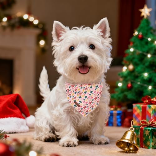 Christmas Dog Bandana–Pink Christmas Tree Triangle Scarf for Small Medium Large Dogs, Soft Cotton Pet Bib for Winter & New Year, Adjustable Dog Kerchief