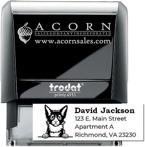 Peeking LaPerm Cat Self-Inking Address Stamp - Custom Stamp for Mail | Rectangular Address Stamp for Pet Lover Gifts. Choice of 11 ink colors. Personalized Address Stamp LaPerm Cat. 4 case colors.