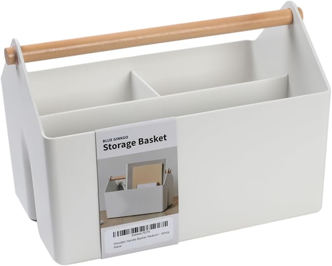 BLUE GINKGO Storage Basket, Medium 4.5L, White, Made in Korea | Portable. Divided Storage Bin. Everyday Organization.
