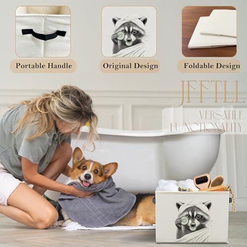 Funny Raccoon Bathroom Storage Bins Box, Raccoon Bathroom Decor, Raccoons Gifts Storage Basket Laundry Hamper with Handle for Bath Room Clothes Vanity Undersink Home Organization
