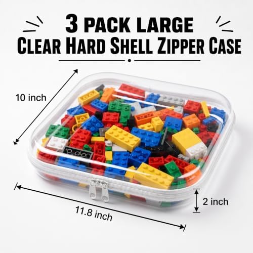 3 Pack Clear Hard Shell Zipper Case, Large Diaper Bag Organizer | Transparent, Double Zipper, Anti-Deformation, Electronics Cosmetics Toy Storage, Travel Makeup Toiletry Bag