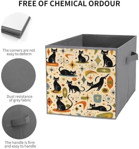 Black Cats Stars Storage Bin with Handles, Oxford Fabric Foldable Storage Cube Organizer for Clothes, Towels, Bedroom, Living Room, Home Organization