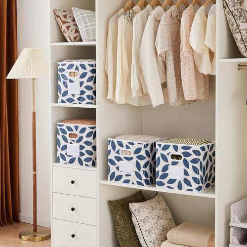 MAX Houser 6 Pack Foldable Fabric Storage Bins with Handles, Blue 12 inch | foldable cube storage bins with dual carry handles. 12"x12"x12" size fits cube closet organizers.Closet & Bedroom Organizer