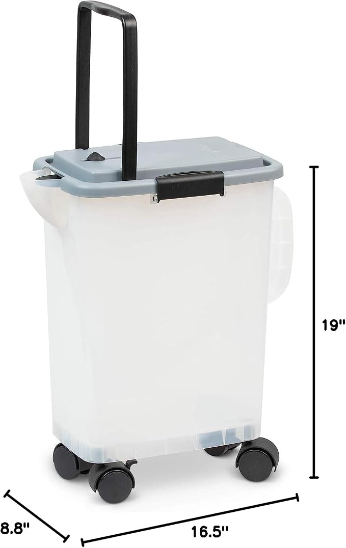 PetFusion BetterBin Portable Litter Storage Container (16.5 x 11.7 x 19) | Holds up to 25 lbs/10 Gallons, Great for Dry Dog and Cat Food | Adjustable Spout, Back & Top Handles, Heavy Duty Wheels