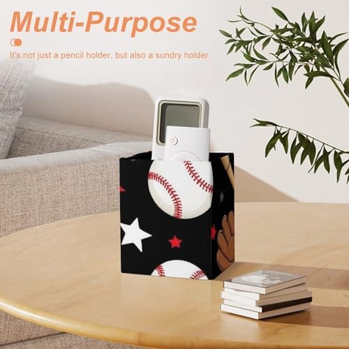 Fashion Office Pen Holder Unisex Durable Desktop Storage For Stationery & Tools Red Black Baseball