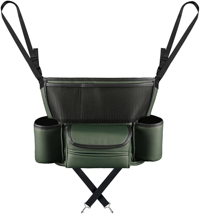 Car Handbag Holder Between Seats, PU Leather Large Capacity Car Purse Holder for Front Seat, Seat Back Net Bag Double-sided Tissue Storage Handbag Holder Car Accessories (Army Green)
