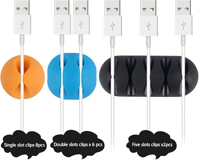 Shintop 6pcs Self-Adhesive Cable Clips for Computer, Electrical, Charging | Colorful Cord Holders, Desk Wire Clips for Nightstand Cord, Holds Cords in Place for Easy Access