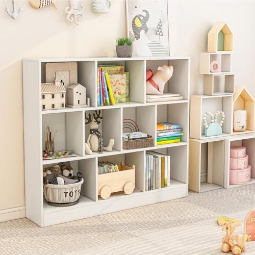 Giantex 10 Cube Bookcase, 4-Tier Freestanding Bookshelf w/ 10 Open Compartments, 2 Anti-Tipping Kits, Modern Display Cabinet, 41" Wood Cubby Storage Organizer for Living Room, Bedroom, White