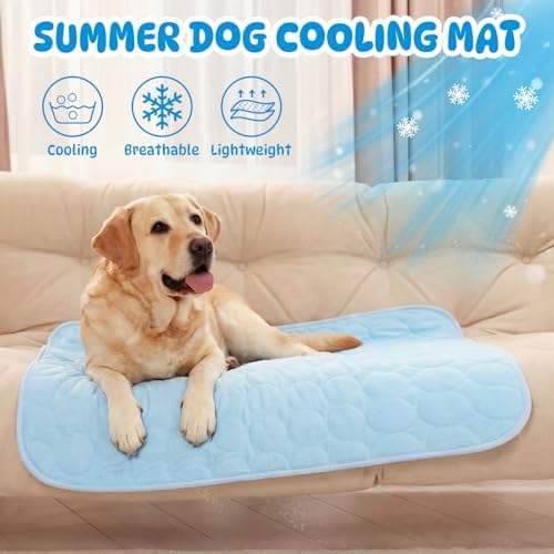 Chunful 27 x 21 Inches 4 Pcs Dogs Cooling Mat for Cats Pet, Summer Washable Dog Cooling Pad with Non-Slip Bottom & Storage Bags, Foldable Self-Cooling Blanket for Crate Sofa Floor Car