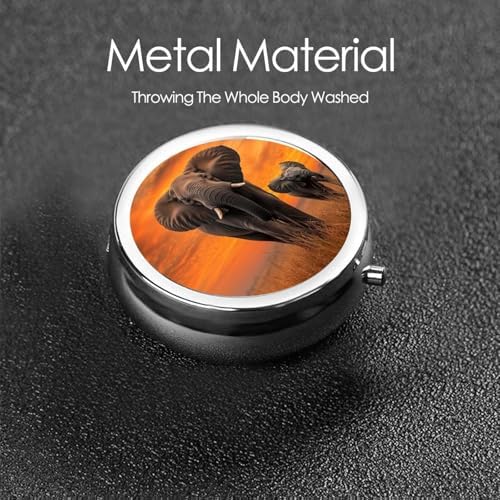 Pill Box 3 Compartment Medicine Pill Case for Pocket or Purse Mini Metal Pillcase Cute Wild Elephant Pill Holder Vitamin Organizer Portable Travel Pills Container to Hold Supplements Vitamins