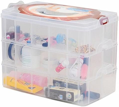 Kamay's Large 3 Tier Stackable Adjustable Compartment Slot Bead Craft Jewellery Tool Storage Organiser,Snap-lock Tray Container with 30 Compartments White