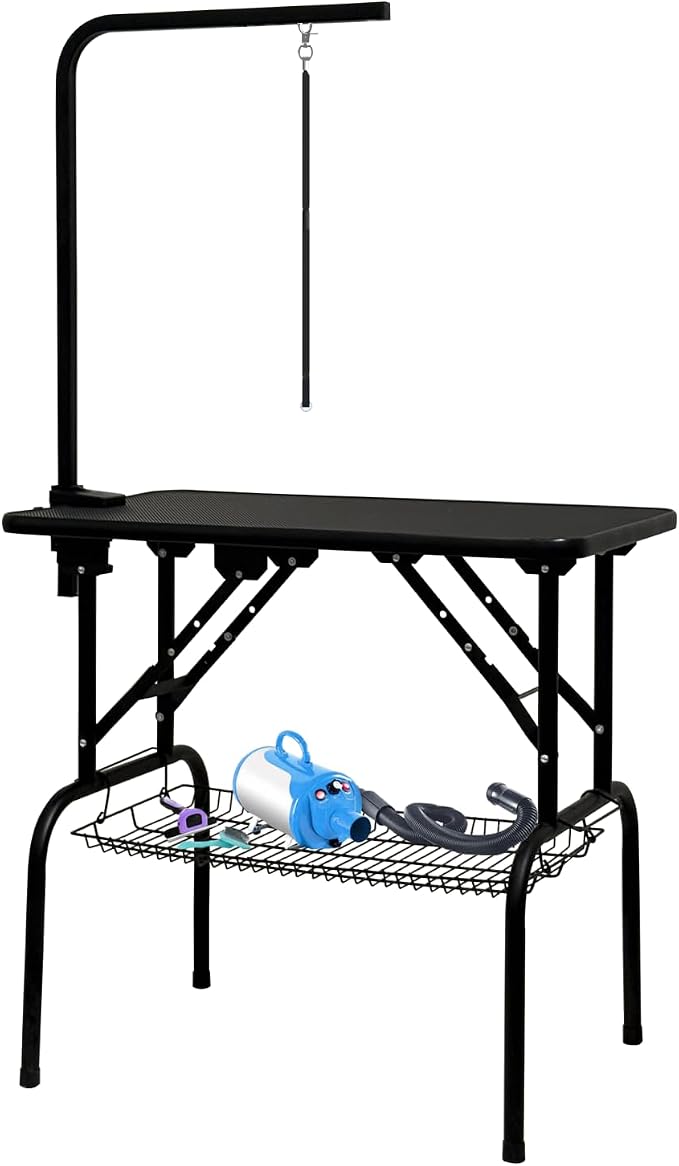 Baohe-32 Inch Dog Grooming Table - Pet Grooming Table - Foldable, Adjustable Arm, Portable, Non-Slip Grooming Table for Dogs at Home - Black