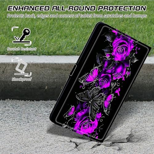 Universal Case for T-Mobile Revvl Tab 2 10.1" Model:9185W 2025/Revvl Tab 5G 10.36" 2023, 360 Degree Rotating Kickstand Protective Stand Leather Shell Cover for 9"-10.5", Purple Rose Art