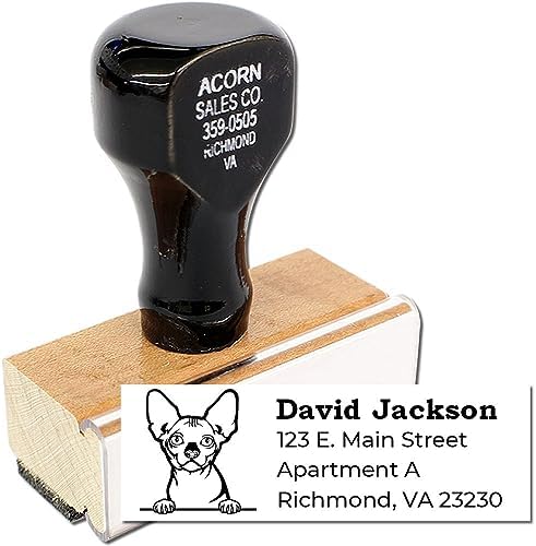 Peeking Bambino Cat Wood Handle Address Stamp - Custom Stamp for Mail | 4 lines. Bambino Cat Custom Address Stamp. Personalised Address Stamp for Housewarming Gifts. Rectangular.