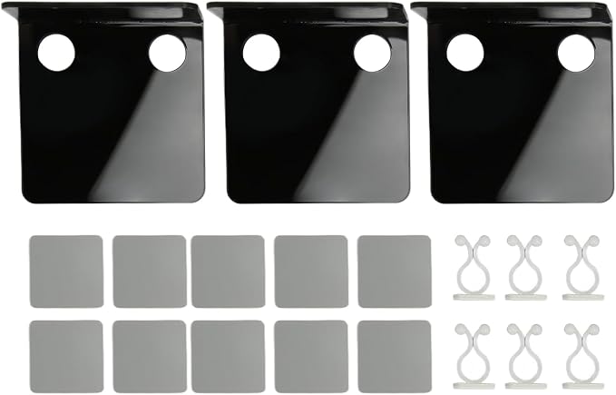 lyrlody 3 PCS Small Security Cameras Wall Shelf, Acrylic Floating Shelf with 6 Cable Clips 10 Tapes, No Drill Adhesive for Bedroom Living Room Office (Black)
