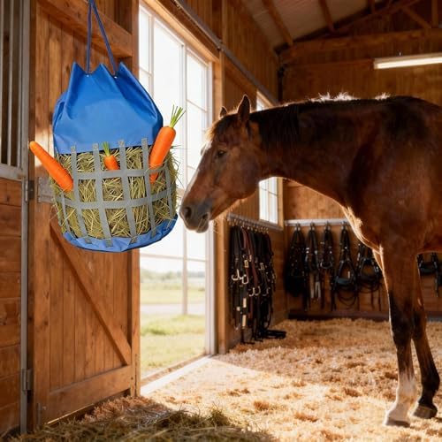 Large Slow Feed Hay Bag for Horses,Goats&Donkeys(Medium Blue)