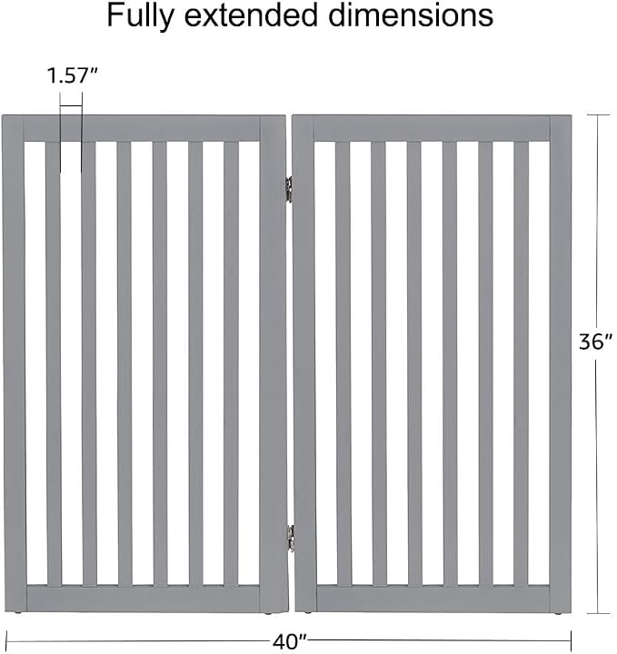 unipaws 36”H Free Standing Pet Gate for Dog Cat, 40”Wide Wooden Dog Gates | Foldable Pet Fence for Doorway, Stairs, Step, Expandable Doggy Barrier, Indoor Use