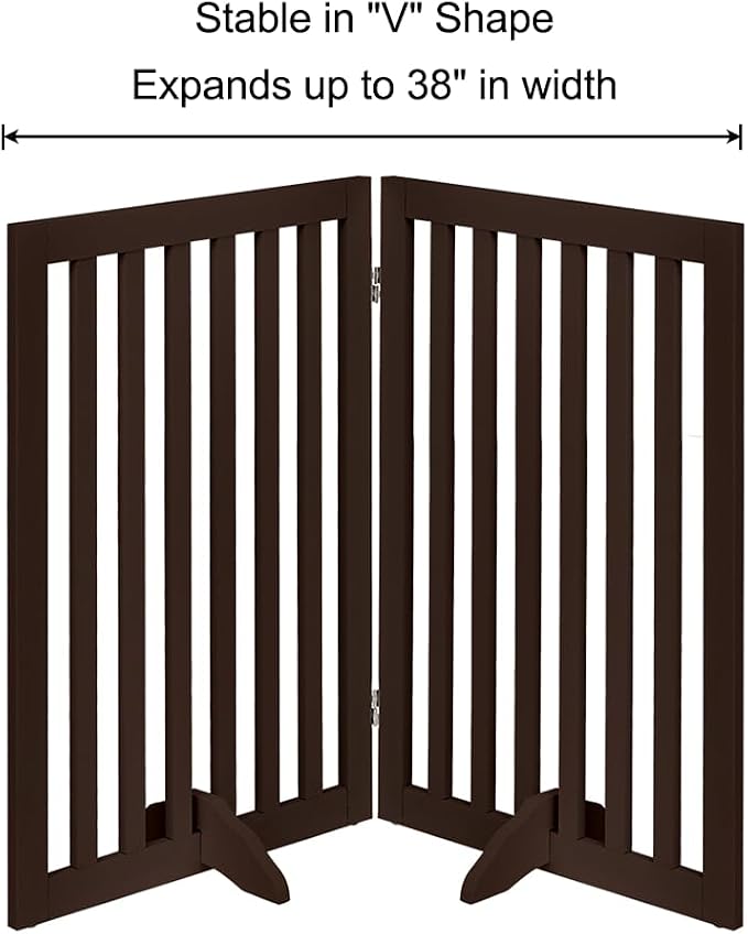 unipaws 36”H Free Standing Pet Gate for Dog Cat, 40”Wide Wooden Dog Gates | Foldable Pet Fence for Doorway, Stairs, Step, Expandable Doggy Barrier, Indoor Use