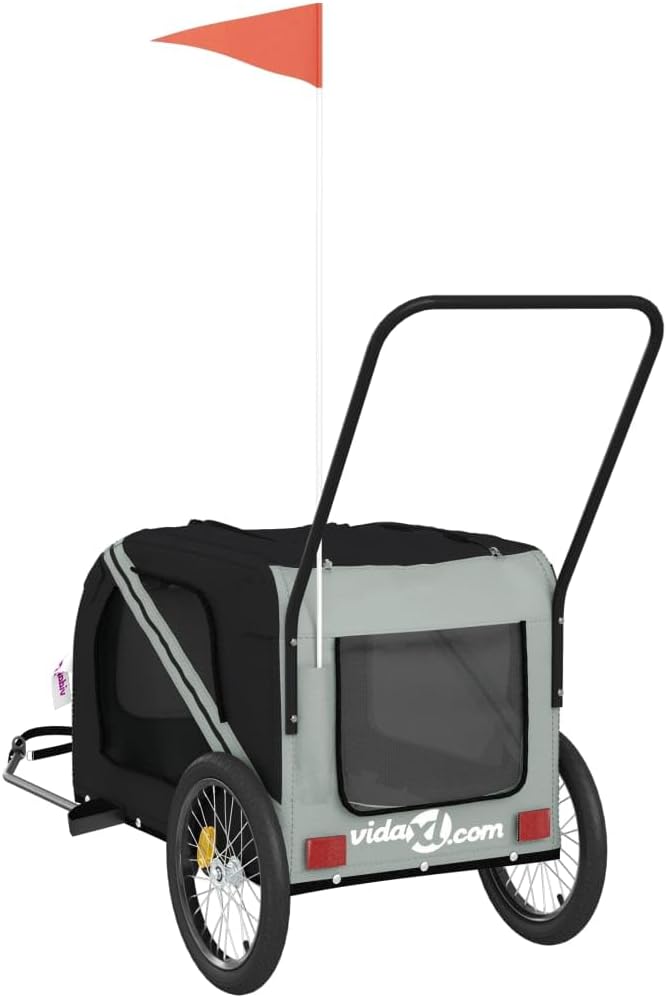 Pet Bike Trailer for Medium Dogs, Oxford Fabric Dog Bicycle Cargo Cart with Iron Frame, Orange and Gray