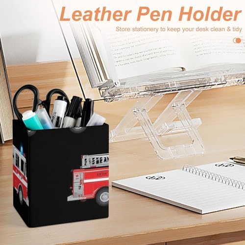 Office Pen Holder Desktop Stationery Organizer Makeup Brush Cup For Women Cute Cartoon Fire Truck