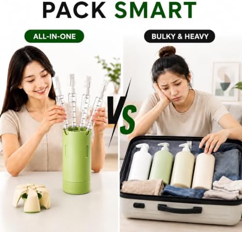 4 in 1 Travel Dispenser Bottles, Leak Proof Refillable Toiletry Containers for Shampoo Conditioner Lotion, Portable Travel Bottles for Vacation, Gym and Business Trip