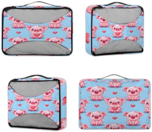 Kawaii Pig 4 Set Packing Cubes Luggage Organizer Bags for Travel Accessories and Essentials, Cartoon Pig