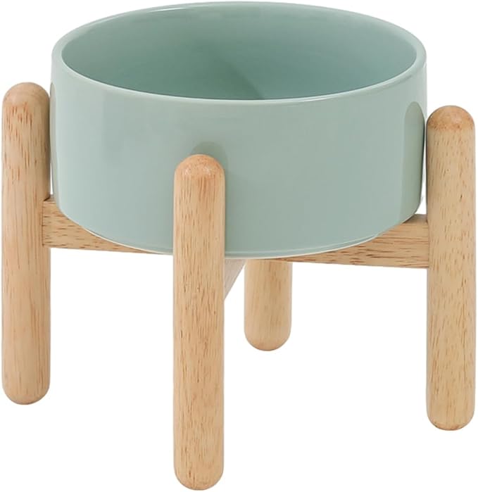 Havniva Ceramic Dog Bowls Elevated, Raised Dog Food Bowl for Small Dogs | 6.1” Elevated Dog Bowls, Non-Slip Wood Stand, Dog Food and Water Bowl Set, Dog Feeding Dish, Large Capacity Pet Water Bowl