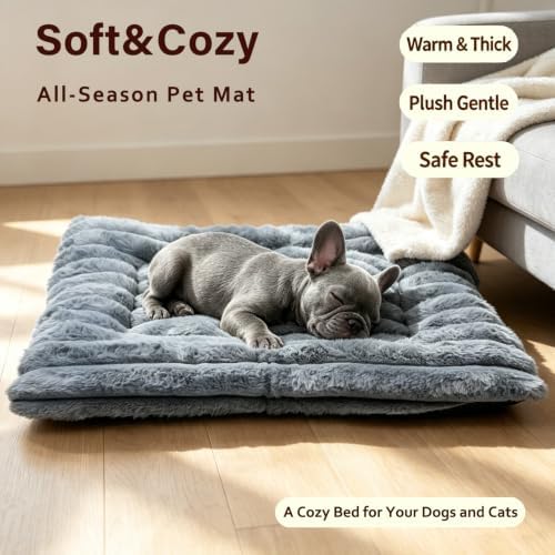 20 Inch Ultra Soft Comfy Pet Bed, Tiny Dog Bed, Washable Anti-Slip Crate Pad Sleeping Cushion Mat for XX-Small Dogs, Indoor Cats & Cat Carrier, Grey