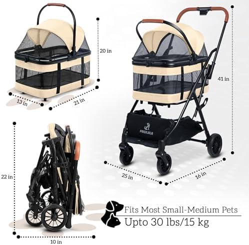 Pet Stroller with Detachable Carrier - Ideal for Small to Medium Dogs & Cats - Compact & Convenient Design - Easy Assembly Pet Stroller for Cats, Dog Strollers for Small Dogs - Bisque Beige