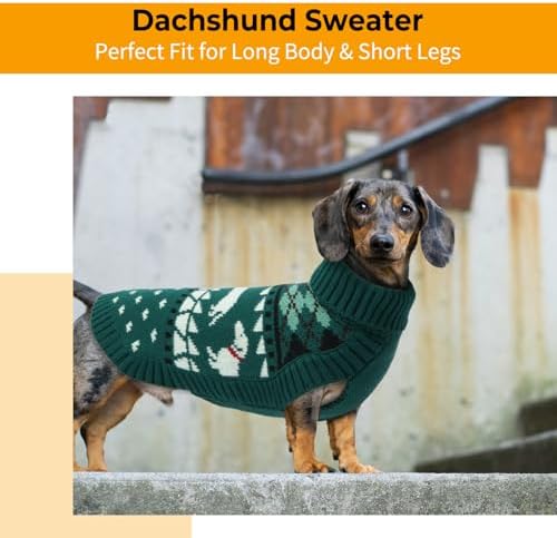 Lelepet Mini Dachshund Sweater Turtleneck Dog Sweaters for Small Dogs XS-XL | Pullover Dachshund Clothes, Warm Knitted Dog Coat, Fall/Winter Cozy Outfit for Wiener Dogs, Stretchy Knitwear, XS, Green