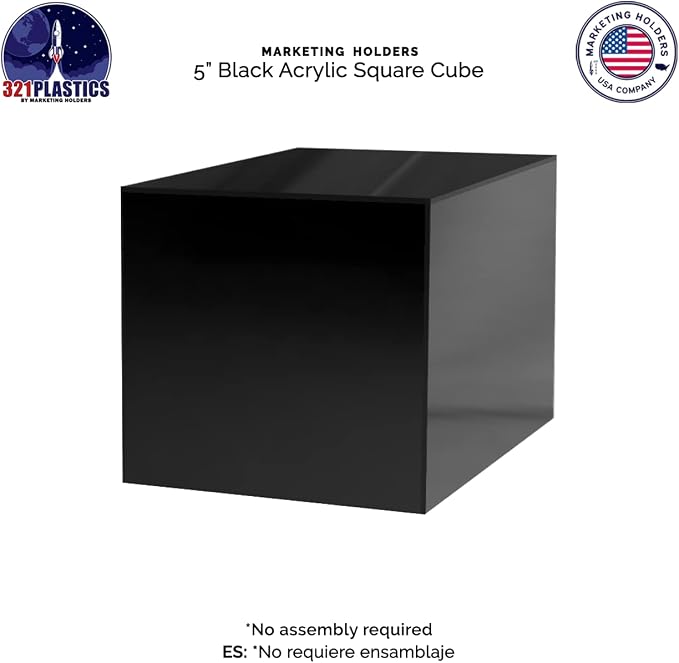6 Pack 5 Inch Acrylic Display Riser Box Black Square Retail Product Riser One Open Side No Lid Preassembled Merchandise Storage Box Flippable Cubby for Expos and Tradeshows by Marketing Holders