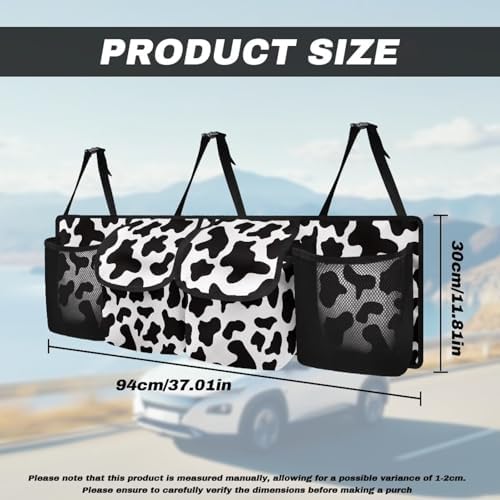 Dreaweet Cow Print Trunk Organizer for Car Women Cute Car Storage Accessories Interior,Large Capacity Backseat Trunk Organizer,Collapsible Car Storage Bag with 4 Pockets,Car Organizer for SUV Truck