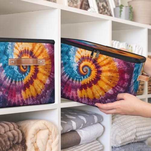 Rainbow Tie-Dye Storage Box with Zipper Lid | Collapsible, Fabric, Storage Bin, Handle, Large, Closet Organizer, Containers, Bedroom, Home, Tie Dye