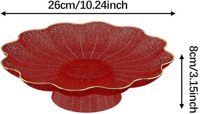 Footed Fruit Bowl Snack Stand Large Tableware Modern Versatile Serving Tray Fruit Holder for Bread Snacks Kitchen Celebration, red