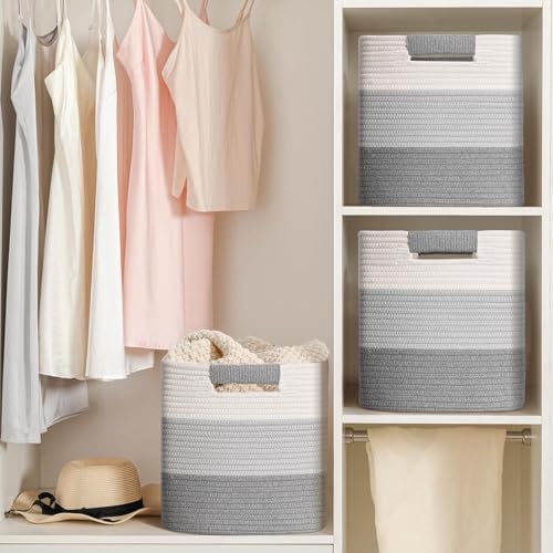 11 Inch Storage Cubes, 6 Pack Cube Storage Bins for Organizing, Cotton Rope Woven Baskets for Shelves, Bathroom, Kids Room, Closets, Baby Nursery