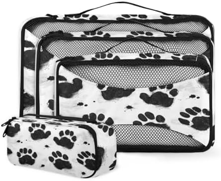 Animal Paw Prints 4 Set Packing Cubes Luggage Organizer Bags for Travel Accessories and Essentials, Dog Paw