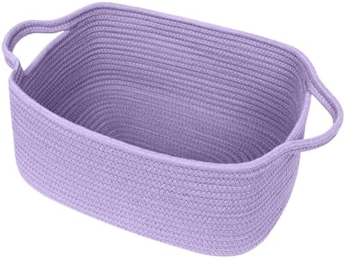 Cute Purple Gift Basket, Woven Baskets for Gifts Empty, Cotton Rope Storage Bin for Organizing, Cat Dog Toy Box, Baby Nursery Organizer, Wicker Easter Basket with Handle, Purple Room Decor