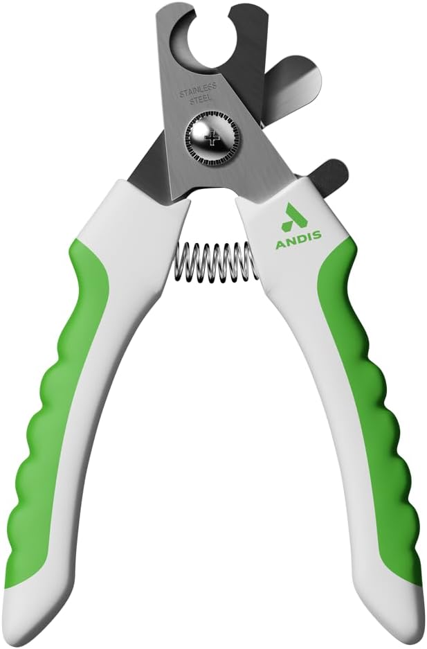 Andis 68575 Animal Nail Cutter for Small Breeds - Stainless Steel Blades with Sharp Efficiency - Designed for Repeated Use & Recommended by Pet Trainers – Medium Size & White/Green