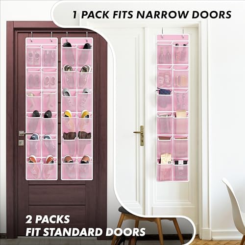 Simple Houseware 12 Pockets Large Over Door Shoe Organizer, 2 Pack, Pink